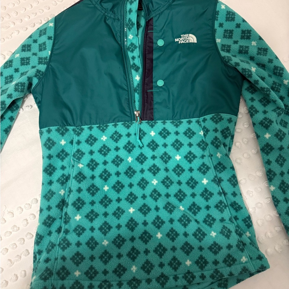 The North Face Teal and Black Patterned Fleece